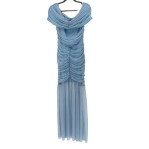 Chicme Light Blue Off Shoulder Ruched Mesh Maxi Dress Womens Size XS